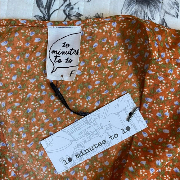 NWT floral brown orange front tie up detail long sleeve midi dress Cotta… - Picture 7 of 10